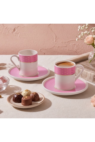 Aryıldız Nila 4 Parça 2 Kişilik Kahve Fincan Takımı Pembe 90 Ml Çok Renkli