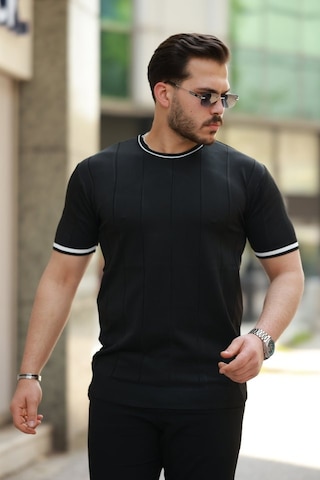 Etiler Collection Erkek Bisiklet Yaka Çizgi Desenli Ribanalı Kısa Kollu Tshirt Siyah