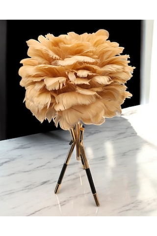 Tüylü Dekoratif Tripotlu 3'lü Ayaklı Abajur - Sarı Sarı