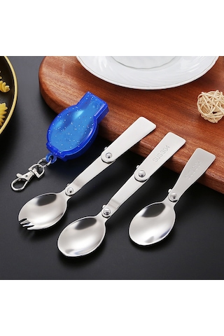 304 Paslanmaz Çelik Kaşık Çatal Katlanabilir Set Taşınabilir Sofra Takımı Diğer