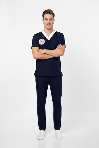 Unisex Lacivert Sorumlu Hemşire Scrubs Üniforma Takım Patriot Blue Sağlık Bakanlığı Yeni Yön. Uygun Lacivert