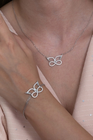 Kanatlı Sonsuzluk Gümüş Kolye Bileklik Seti Hediyelik Ykl33S