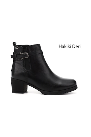 Gönderi R Siyah Floter Fermuarlı Kalın Topuklu Hakiki Deri Bot Siyah Floter