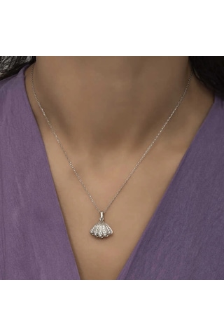 925 Ayar Gümüş İncili İstiridye Bayan Gümüş Kolye T6099 599599 Gümüş