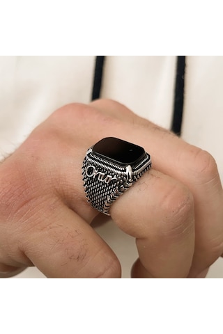 Simurg Jewellery 925 Ayar Gümüş İsimli Oniks Taşlı Erkek Yüzük
