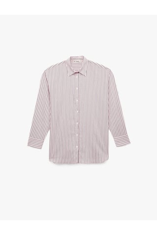 Koton Klasik Yaka Düğmeli Uzun Kollu Oversize Viskon Gömlek Pembe Çizgili 6sal60078ıw Pembe Çizgili