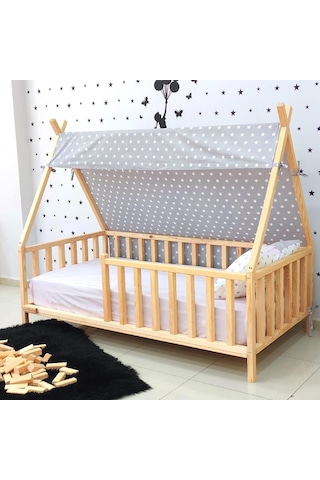 Markaawm Bodrum Montessori Yatak Ahşap Doğal Çam Karyola Akçaağaç