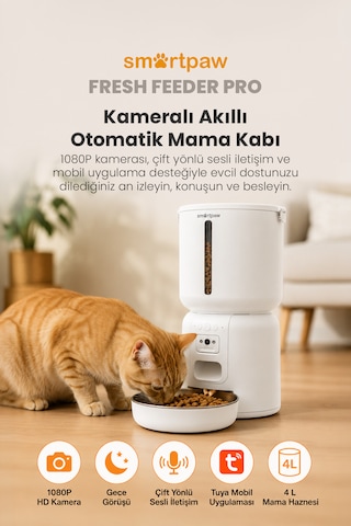 Smartpaw Fresh Feeder Pro Kameralı Akıllı Otomatik Mama Kabı Distribütör Garantili