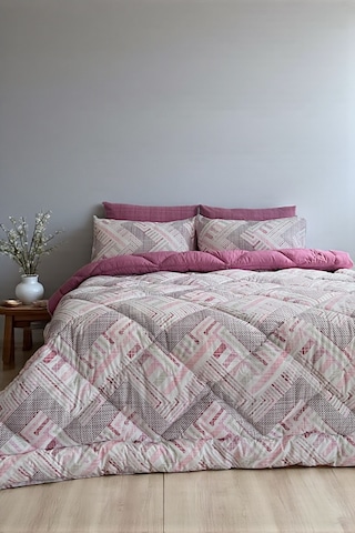 Alla Turca Çift Kişilik 4 Yastık Kılıflı Lastikli Çarşaflı Çift Taraflı Desenli Uyku Seti-nova Gül Kurusu Gülkurusu