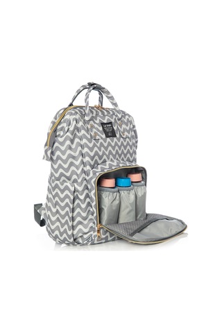 Lal Baby Zikzak Desenli Anne Bebek Bakım Sırt Çantası Gri