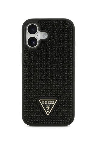 Apple Uyumlu iPhone 17 Kılıf Guess Lisanslı Taşlı Arka Yüzey Üçgen Logolu Kapak Siyah