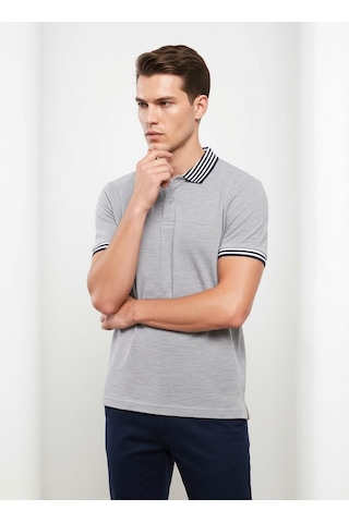 Giyim Dünyası Erkek Yaka Çizgili Polo Yaka Kısa Kol Tshirt Gri