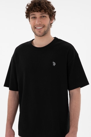 U.S. Polo Assn. Erkek Comfort Fit Bisiklet Yaka Siyah Jakarlı İnterlok Tişört 50308448-VR046