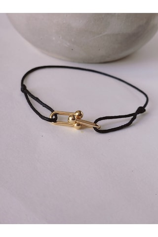 Tiffany Model Deri İpli El Yapımı Gold Siyah Renkli Bileklik Siyah