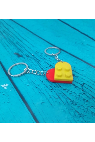 Seninle Anlam Bulurum Lego Dizayn Kalp Anahtarlık 2'li Sarı Kırmı Çok Renkli