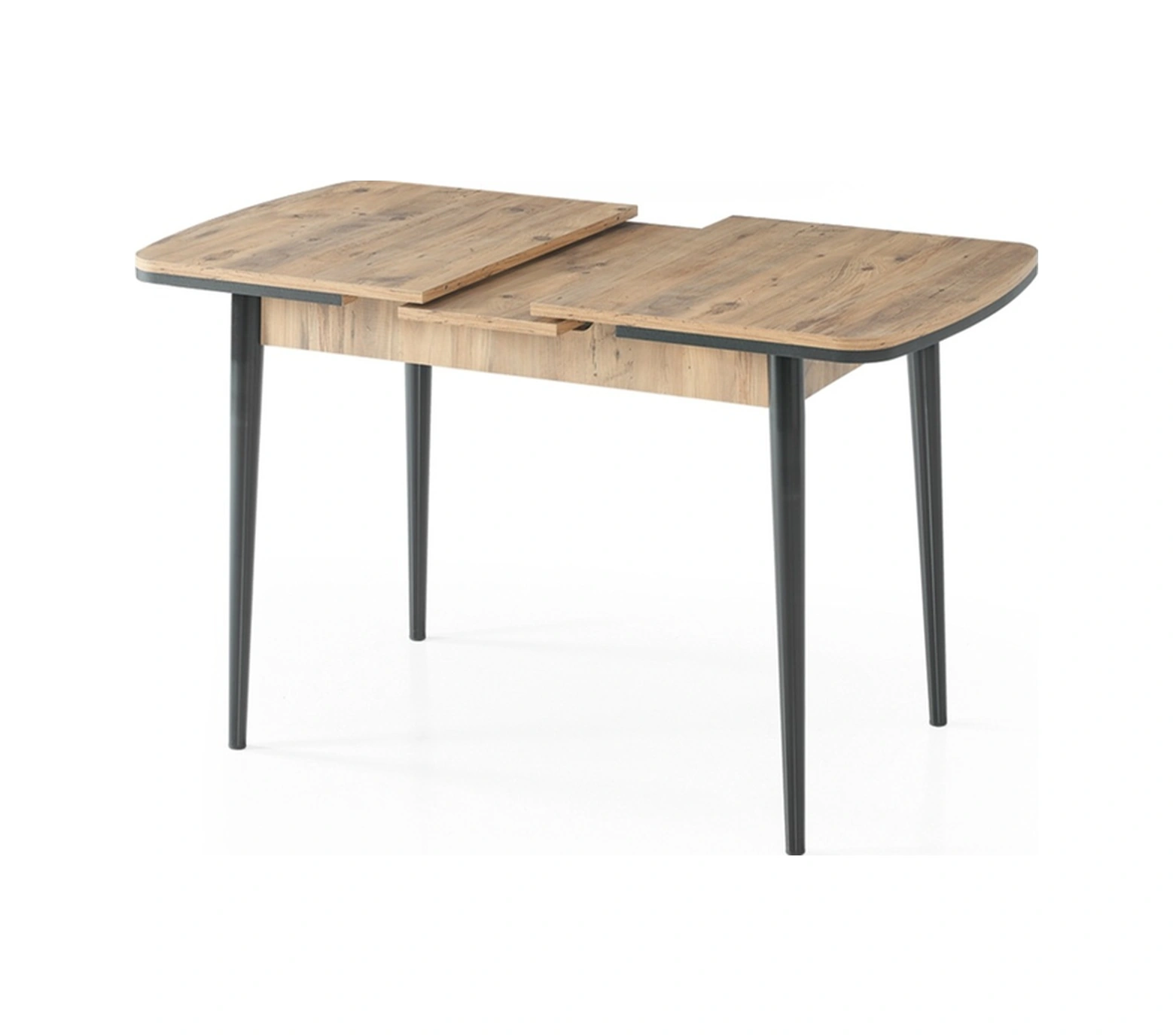 Dengema Berlin Açılır Dikdörtgen Masa Ceviz Desen, Siyah Ayak, 80 130 160 Cm Sandalyesiz, 4 6 Kişilik Ceviz Desen - Siyah Ayak