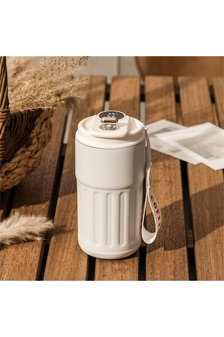 Springsun 450ml Akıllı Sıcaklık Ölçer Termos Bardak - 316 Paslanmaz Çelik, 6-12 Saat Isı Saklama, Ev Ofis Dışarı Kullanıma Uygun, Zırhlı Beyaz