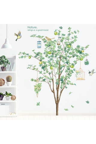 Youmex Yeşil Büyük Ağaç Desenli Nordik Stili Otomatik Yapışkan Duvar Sticker - Oturma Odası Dekorasyonu, Su Geçirmez, Kalan Iz Bırakmaz Zdb-2188 Diğer