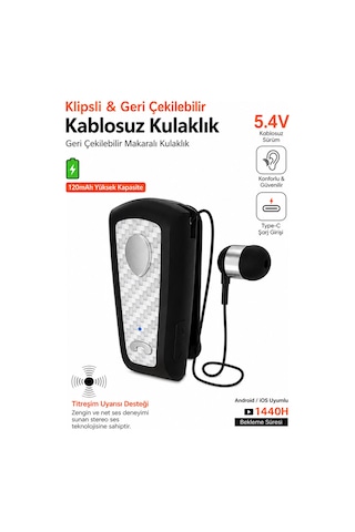Exenar - Siyah - Titreşimli Kablosuz Makaralı Kulaklık Titreşimli Bluetooth Kulaklık 15 Saat