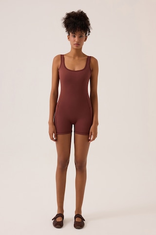 Los Ojos X Ece Bordo Kare Yaka Askılı Kısa Spor Tulum Unitard Bordo Bordo