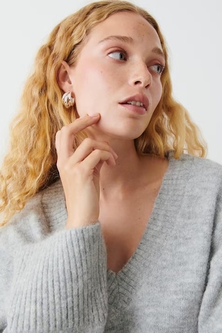 Madmext Gri V Yaka Oversize Kadın Triko Kazak Mg2149-gri Gri