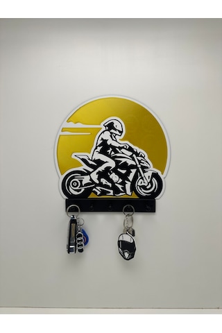 3d Dekoratif Motorcu Anahtar Askılığı V2 Sarı