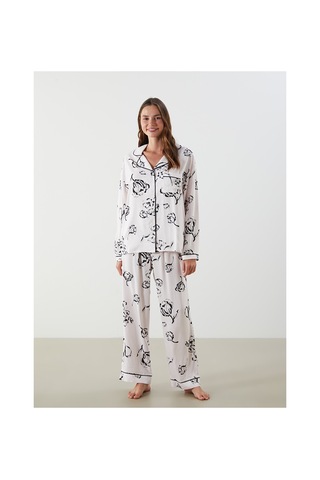 Lcw Dream Bej Gömlek Yaka Baskılı Kadın Pijama Takımı
