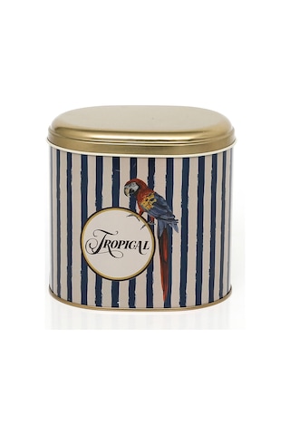 Safari Parrot Desenli Oval Metal Saklama Kabı 14 x 12 x 13 CM 1.4 L Çok Renkli