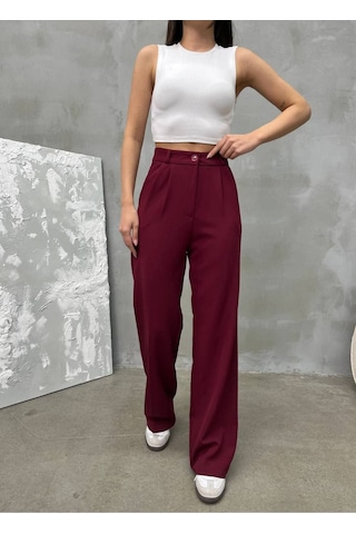 New Journal Kadın Bordo Yüksek Bel Pileli Plazzo Kumaş Pantolon Nwj-1000500018 Bordo