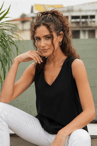 Fashion Friends V Yaka Siyah Kadın Bluz 26y0530k1