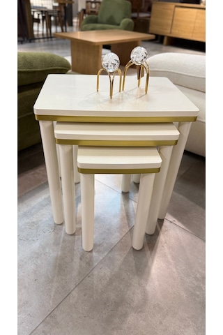 3lü Bohem Zigon Sehpa Gold Altın - Krem