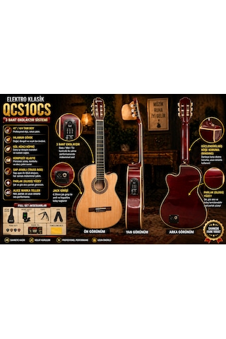 Qcg10cs Elektro Klasik Gitar Ve Seti 3 Bant Ekolayzır Üst Seviye Sahne Performansı Full Aksesuar Hediye Yeni Ürün Natural