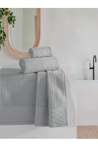 Cumba %100 Pamuk 3 Lü Havlu Takımı - 30x50, 50x90, 70x140 Gri