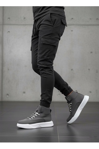 Ba0321 Gizli Bağcıklı Erkek Füme Beyaz Taban Spor Bot Füme