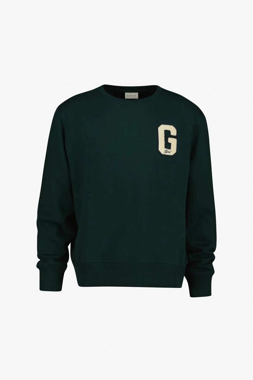 Gant Erkek Regular Fit G Harf Yamalı Bisiklet Yaka Sweatshirt - Koyu Yeşil-10576 Tartan Green