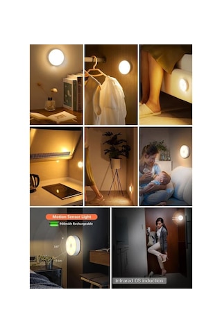 2 Adet Usb Şarjlı Akıllı Hareket Sensörlü Kablosuz Spot Led Lamba