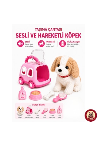 Oyuncak Köpek Taşıma Çantalı Sesli Hareketli Pilli, Emekleme Oyuncağı Aksesuarlı Çocuklar İçin Eğitici Hayvan Sevgisi Pembe