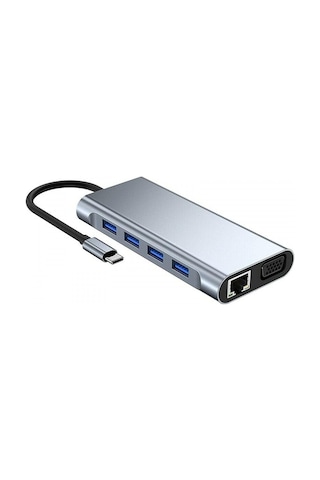 Type C Hub 11 İn 1 Usb C Docking Station 4k Hdmı,vga,type C Pd,usb3.0,rj45 Ethernet,sd/tf Aux Pc Uyumlu Adaptör Çoklay