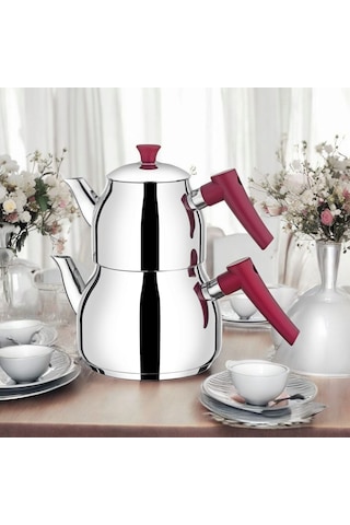 Viola Orta Boy Damla Paslanmaz Çelik Çaydanlık Pembe