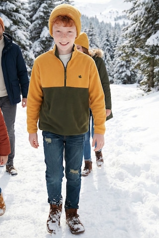 Lela Yumuşak Dokulu Yarım Fermuarlı Renk Bloklu Dik Yaka Unisex Çocuk Polar 5905004 Hardal-Haki
