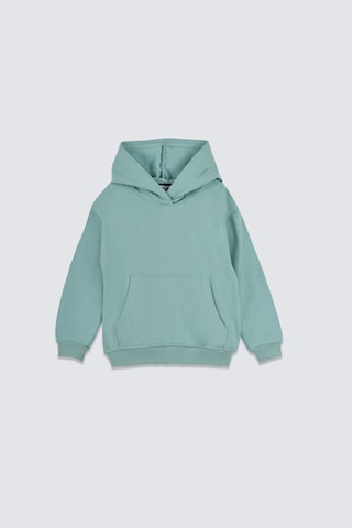 Zuzunga Basic Kapüşonlu Şardonlu Kanguru Cep Detaylı Çocuk Sweatshirt 3-10 Yaş Su Yeşili