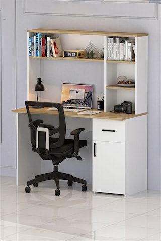 Esse Dolaplı Çekmeceli Kitaplıklı Çalışma Masası Beyaz Çam Çam - Beyaz