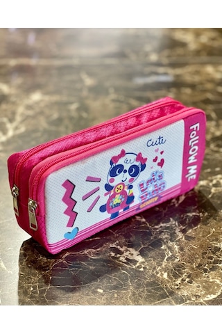 Panda İki Bölmeli Okul Pembe Kız Kalemlik Kalem Kutusu 21 X 11 X 6 Cm