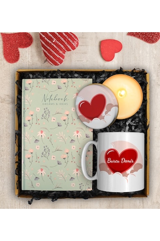 Sevgililer Gününe Kupa & Defter & Mum Seti
