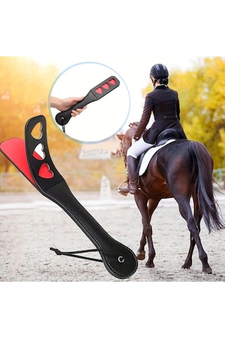 Elmpaly Siyah At Kamçısı - Kalp Desenli Yumuşak Saplı Biniş Ve Yarış Eğitimi İçin Siyah