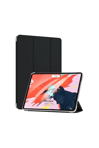 Microsonic iPad Uyumlu Pro 12.9 Uyumlu`` 2022 6. Nesil Kılıf (A2436-A2764-A2437-A2766) Slim Translucent Back Smart Cover Siyah