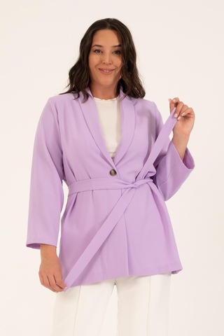 Kuşak Detaylı Salaş Ceket-1749-lila Lila