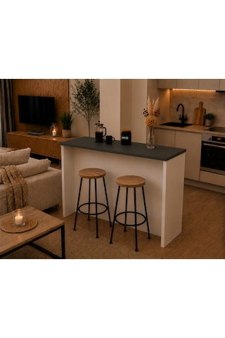 Figa Mutfak Adası - Mutfak Masası-120 Cm Antrasıt - Beyaz