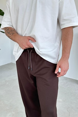 Kahverengi Beli Lastik Detay Gabardin Baggy Pantolon Kahverengi