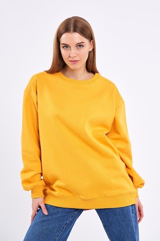 Comeor Sarı Kadın Pamuklu Oversize Basic Bisiklet Yaka Sweatshirt 001